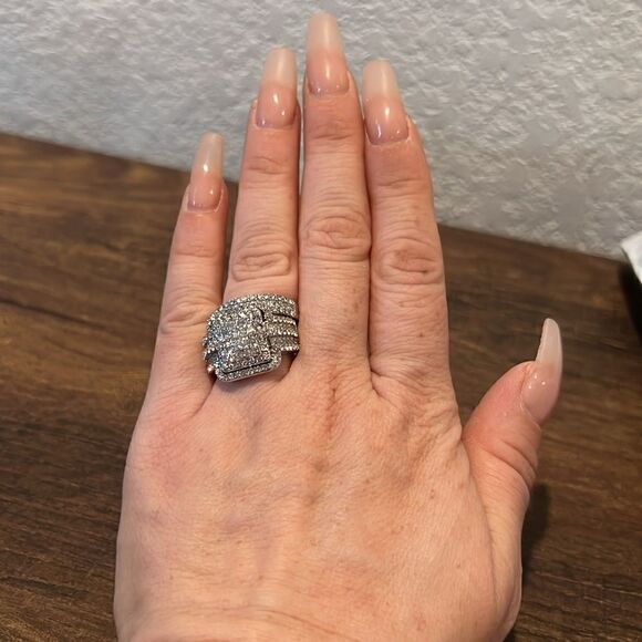 Multi Band Diamond Bride Engagement Statement Ring Set - Picture 9 of 17